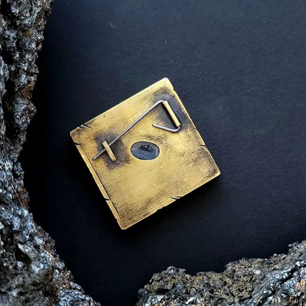 Iceland Strokkur square brooch cyanite