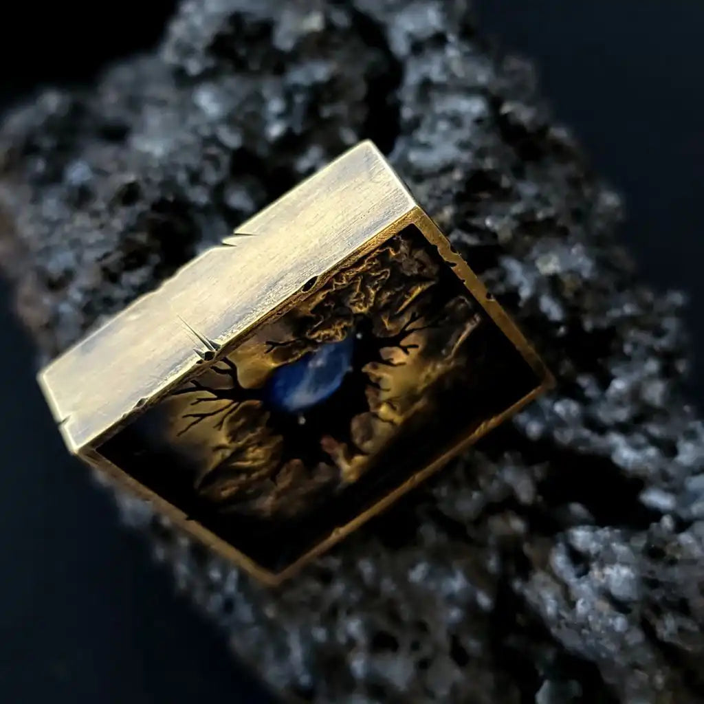 Iceland Strokkur square brooch cyanite