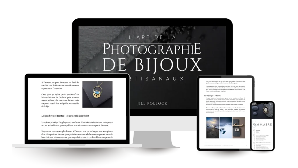 Mockup du livre L'Art de la Photographie de Bijoux Artisanaux par Jill Pollock