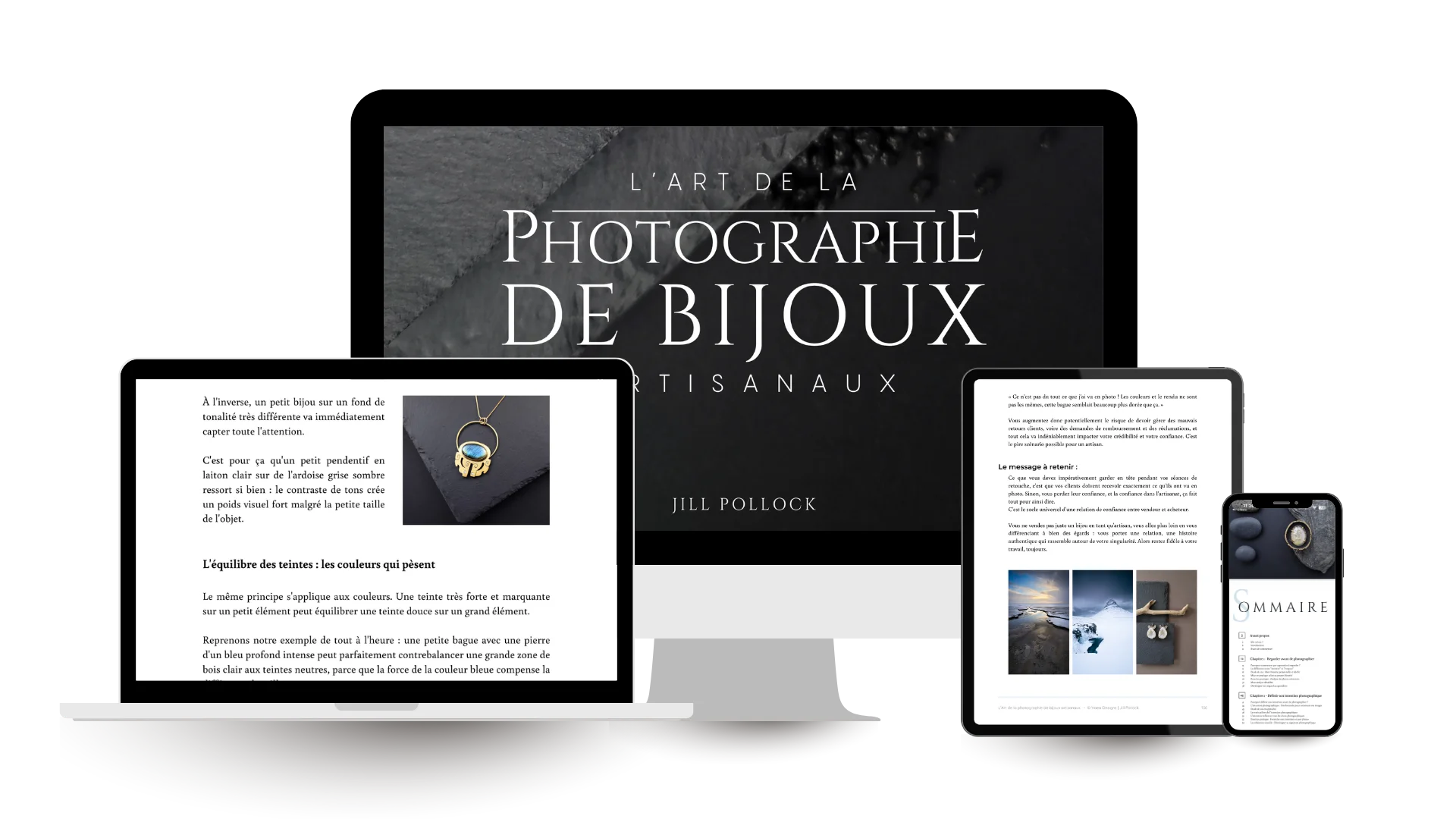 Mockup du livre L'Art de la Photographie de Bijoux Artisanaux par Jill Pollock Mockup du livre L'Art de la Photographie de Bijoux Artisanaux par Jill Pollock